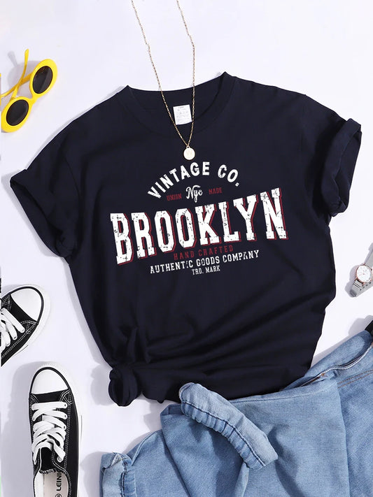 Brooklyn New York City Personality Print Tee Shirts Original Sport Tshirt Essential Trend Tee Tops Niche Hip Hop Women Tshirt