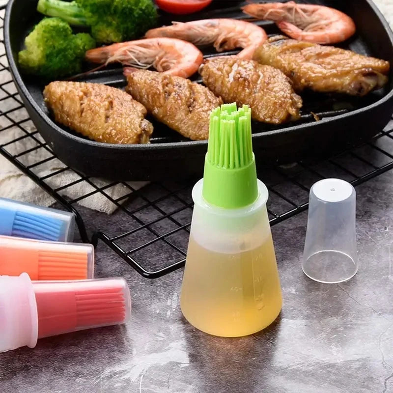 2.2Oz Silicone BBQ Oil Bottle Brush - Heat-Resistant Flat-Bottom Design for Barbecue Cooking & Baking - Easy to Clean & Suitable