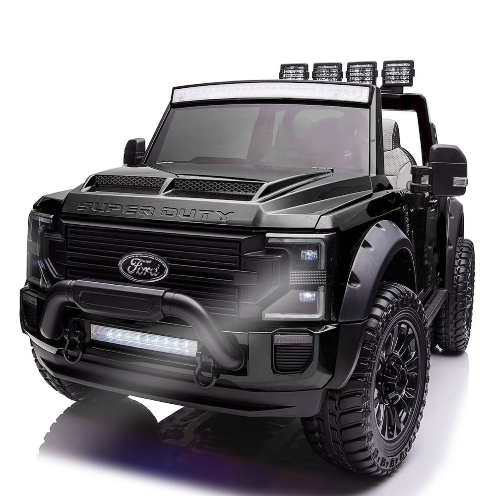 2023 Ford F450 Two (2) Seater Ride on Kids Car Truck W/ Remote | Large 24V Battery Licensed Kid Car to Drive 3 Speeds, Leather Seat, MP3 Music by Bluetooth, FM Radio, Rubber Tires-Black